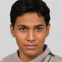 Neutral latino young-adult male with short  brown hair and brown eyes