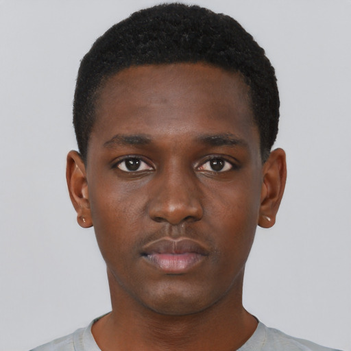 Neutral black young-adult male with short  brown hair and brown eyes