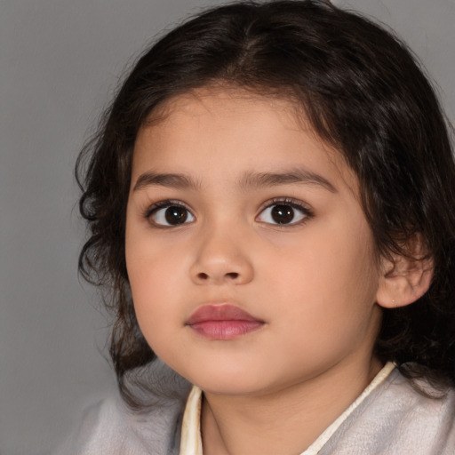 Neutral white child female with medium  brown hair and brown eyes