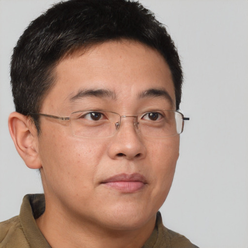 Neutral asian young-adult male with short  brown hair and brown eyes