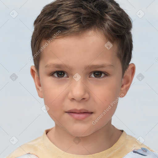 Neutral white child male with short  brown hair and brown eyes