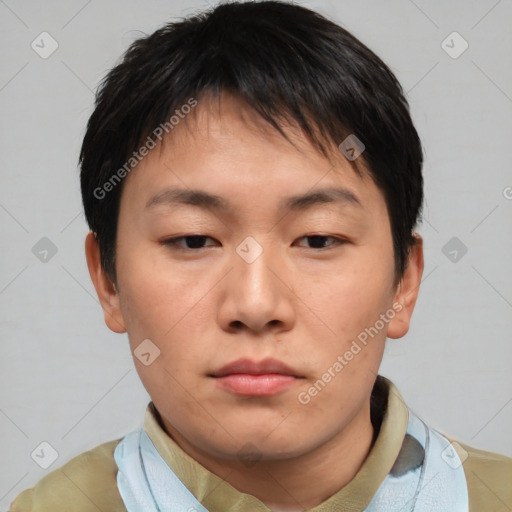 Neutral asian young-adult male with short  brown hair and brown eyes
