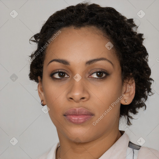 Neutral black young-adult female with medium  black hair and brown eyes