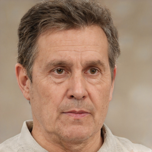 Neutral white middle-aged male with short  brown hair and brown eyes