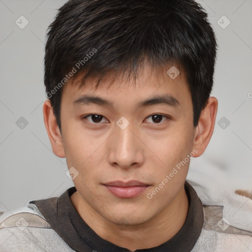 Neutral asian young-adult male with short  brown hair and brown eyes