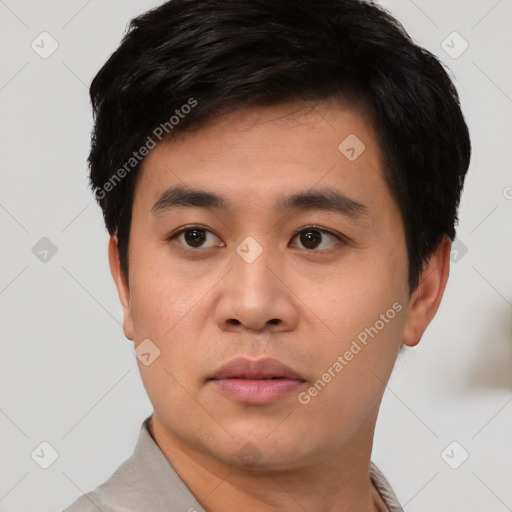 Neutral asian young-adult male with short  black hair and brown eyes