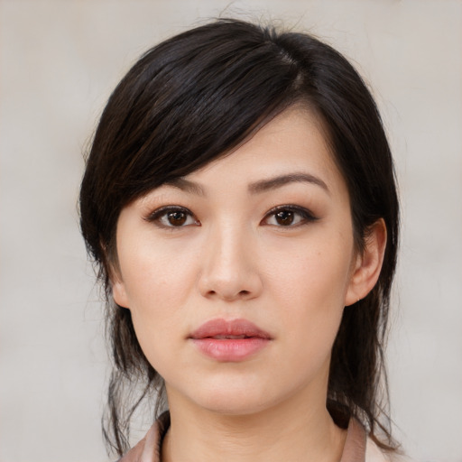 Neutral white young-adult female with medium  black hair and brown eyes