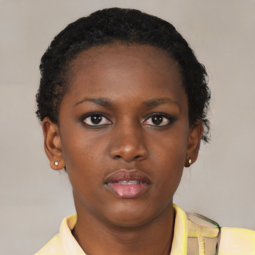 Neutral black young-adult female with short  brown hair and brown eyes