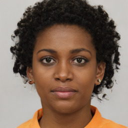 Neutral black young-adult female with short  brown hair and brown eyes