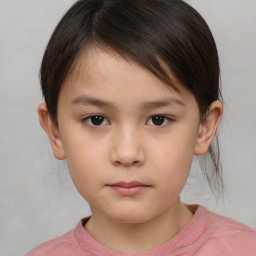 Neutral white child female with short  brown hair and brown eyes