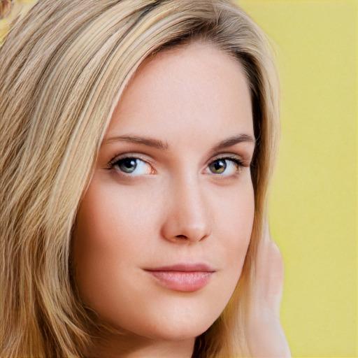 Neutral white young-adult female with long  brown hair and green eyes