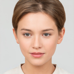 Neutral white young-adult female with short  brown hair and brown eyes