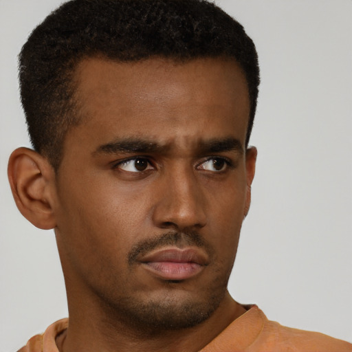 Neutral black young-adult male with short  brown hair and brown eyes