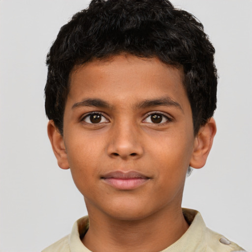 Neutral latino child male with short  brown hair and brown eyes
