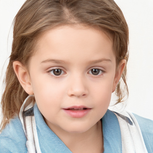 Neutral white child female with medium  brown hair and grey eyes