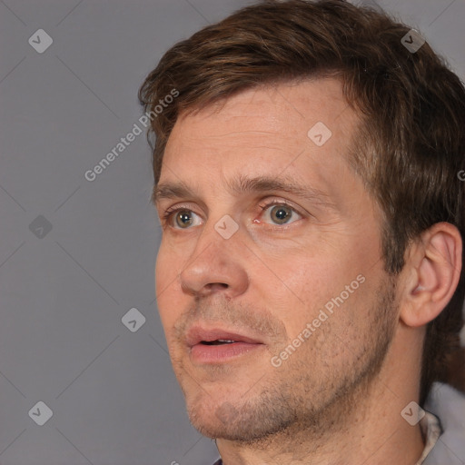 Neutral white adult male with short  brown hair and brown eyes