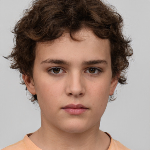 Neutral white child male with medium  brown hair and brown eyes