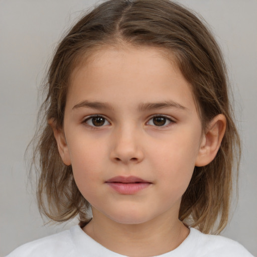 Neutral white child female with medium  brown hair and brown eyes