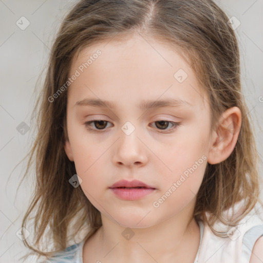 Neutral white child female with medium  brown hair and brown eyes