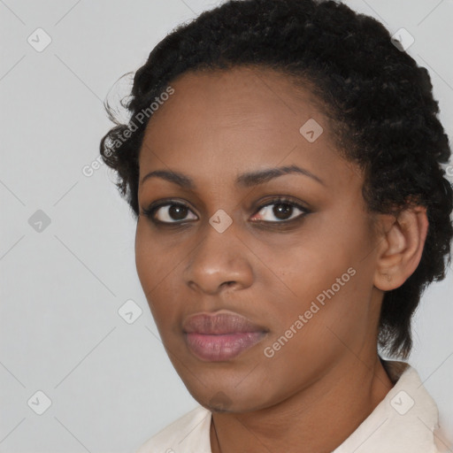Neutral black young-adult female with short  black hair and brown eyes