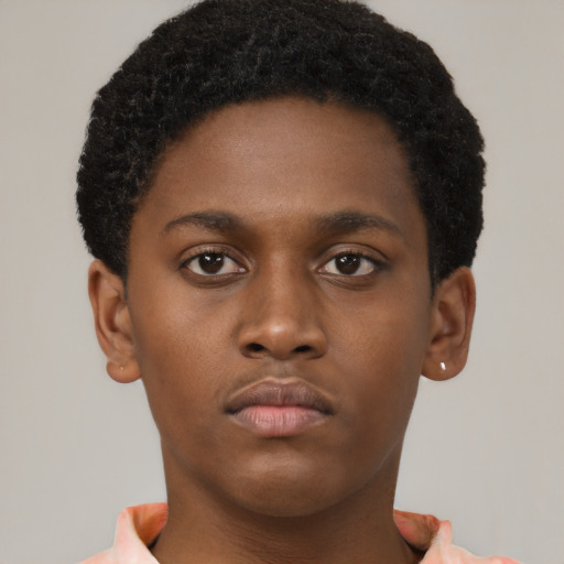 Neutral black young-adult male with short  brown hair and brown eyes