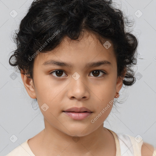 Neutral white child female with medium  brown hair and brown eyes