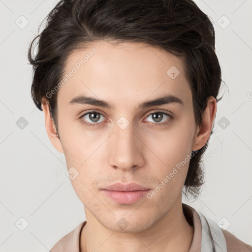 Neutral white young-adult male with medium  brown hair and brown eyes