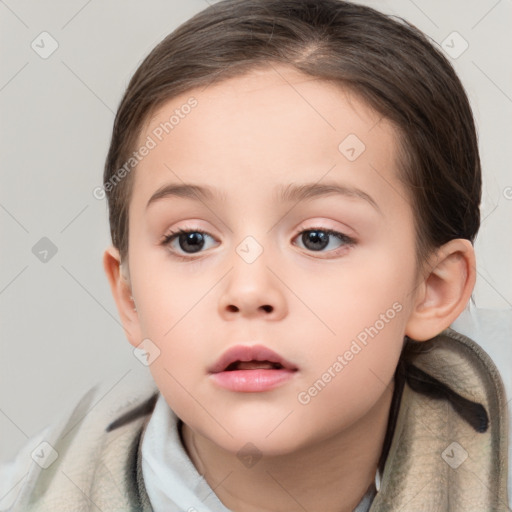 Neutral white child female with medium  brown hair and brown eyes