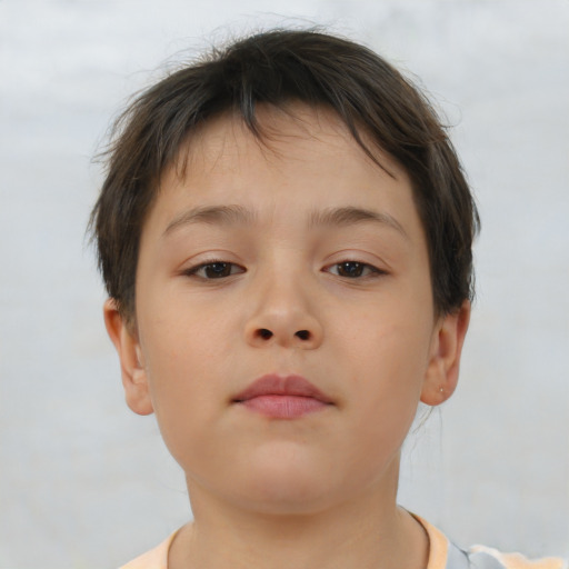 Neutral asian child female with short  brown hair and brown eyes