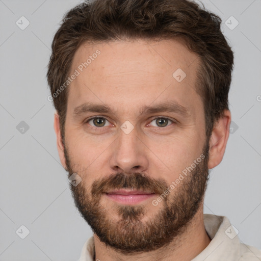 Neutral white adult male with short  brown hair and brown eyes