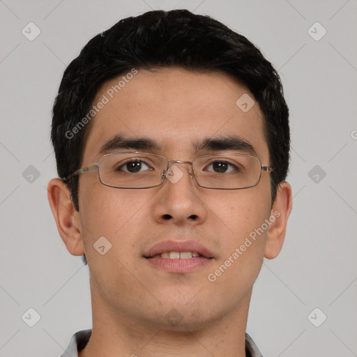 Neutral asian young-adult male with short  black hair and brown eyes