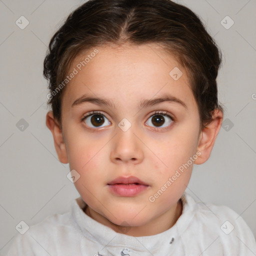 Neutral white child female with short  brown hair and brown eyes