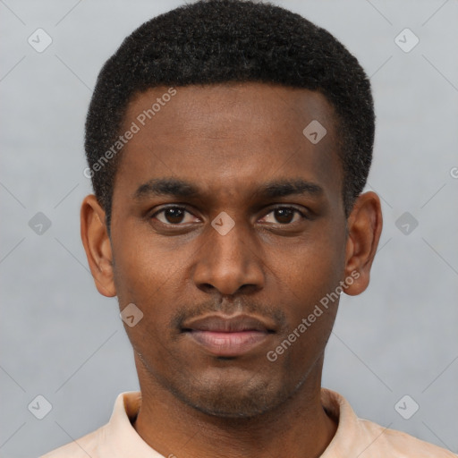 Neutral black young-adult male with short  brown hair and brown eyes