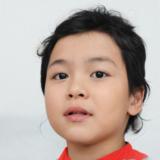 Neutral asian child female with medium  brown hair and brown eyes