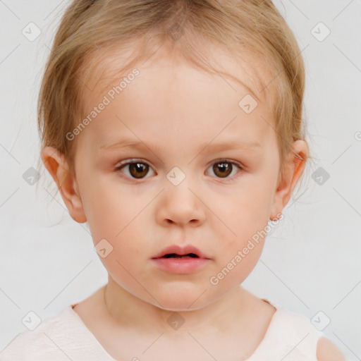 Neutral white child female with short  brown hair and brown eyes