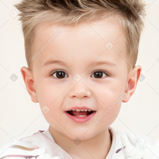 Joyful white child male with short  brown hair and brown eyes