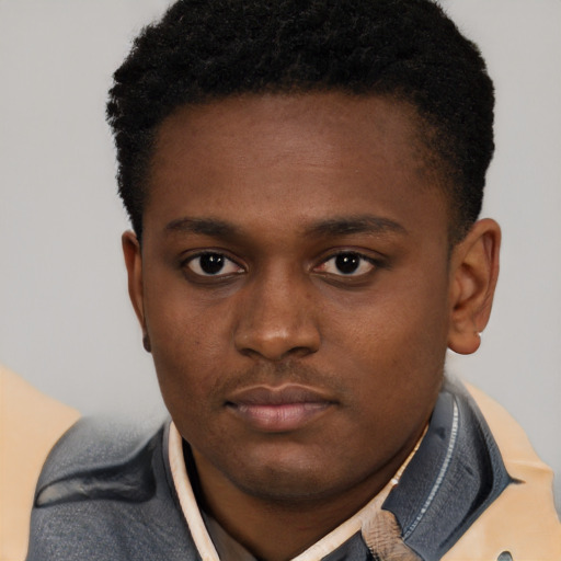 Neutral black young-adult male with short  brown hair and brown eyes