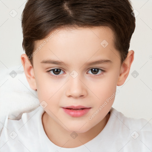 Neutral white child female with short  brown hair and brown eyes