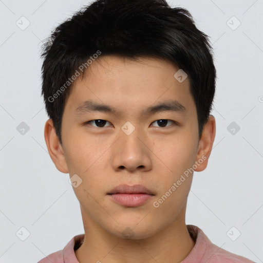 Neutral asian young-adult male with short  brown hair and brown eyes