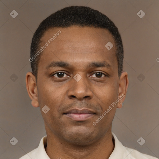 Neutral latino young-adult male with short  brown hair and brown eyes