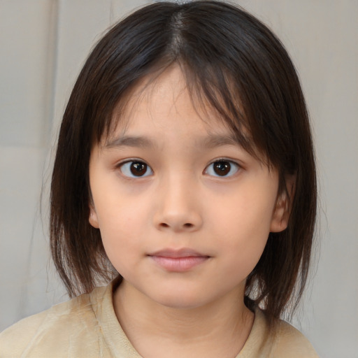 Neutral white child female with medium  brown hair and brown eyes