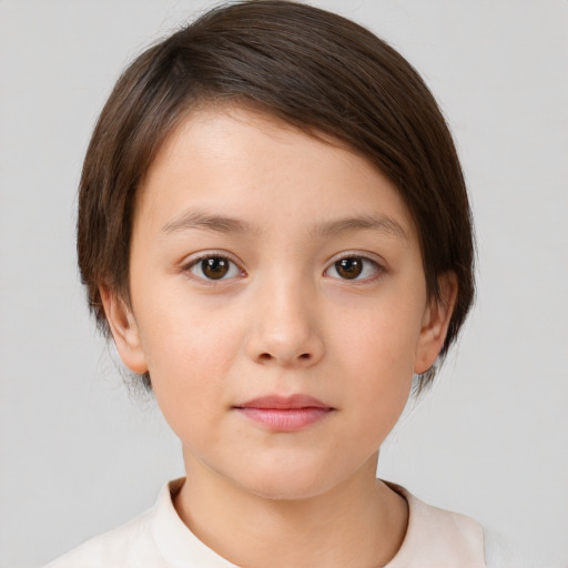 Neutral white child female with short  brown hair and brown eyes