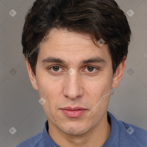 Neutral white adult male with short  brown hair and brown eyes