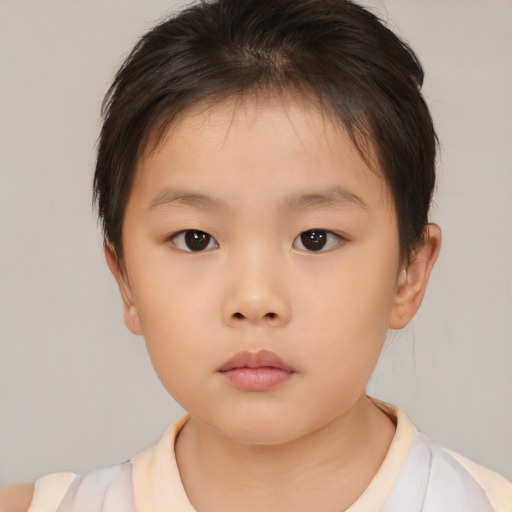 Neutral asian child female with short  brown hair and brown eyes