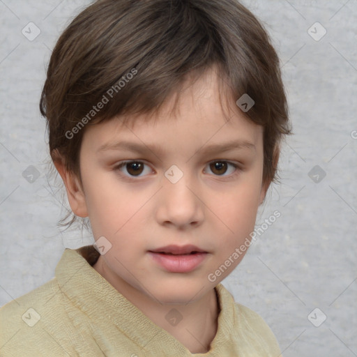 Neutral white child female with short  brown hair and brown eyes