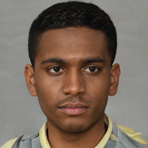 Neutral black young-adult male with short  brown hair and brown eyes