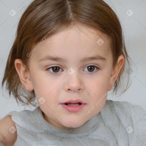 Neutral white child female with medium  brown hair and brown eyes