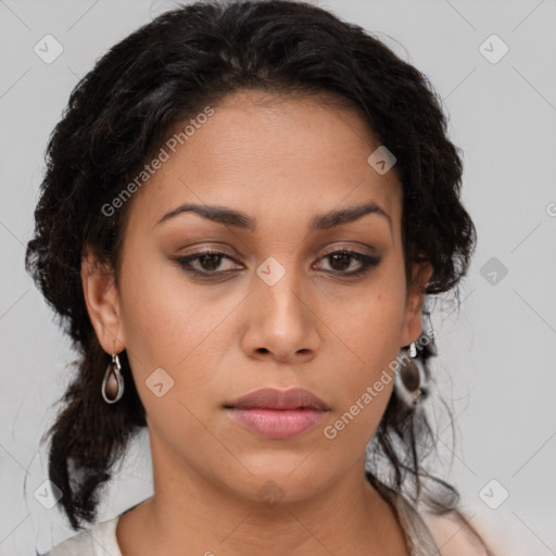 Neutral asian young-adult female with medium  brown hair and brown eyes