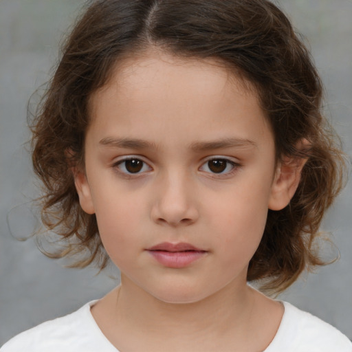 Neutral white child female with medium  brown hair and brown eyes