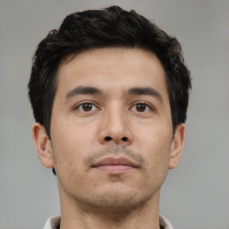 Neutral asian young-adult male with short  brown hair and brown eyes